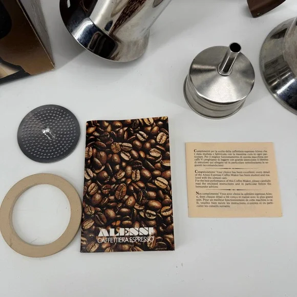 Vintage Alessi 9090/6 Compasso d'oro Espresso Coffee Maker Italy w/ Box & Manual